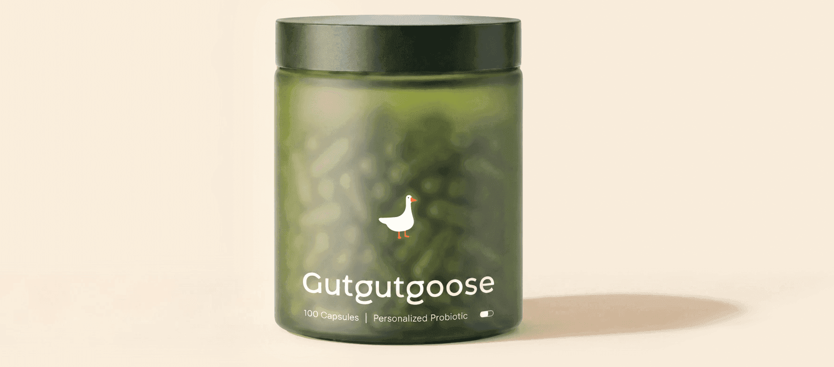 GutGutGoose probiotic bottle with goose logo